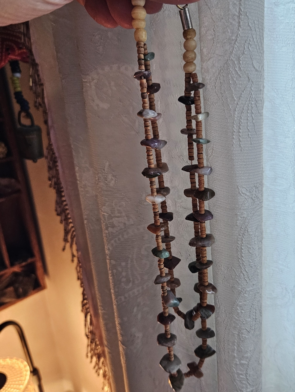 Double Strand Stone Chip “Tab” Necklace | Heishi Beads | Boho Earth Tone - Picture 3 of 4